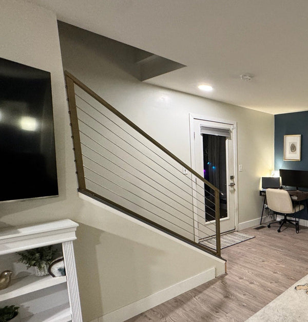 Angled Cable Stair Railing – Modern Steel Guardrail with 3/16” Cables Metal Craft