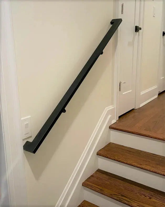 Straight Cut Stair Handrail | Modern Steel Wall Mounted Handrail System