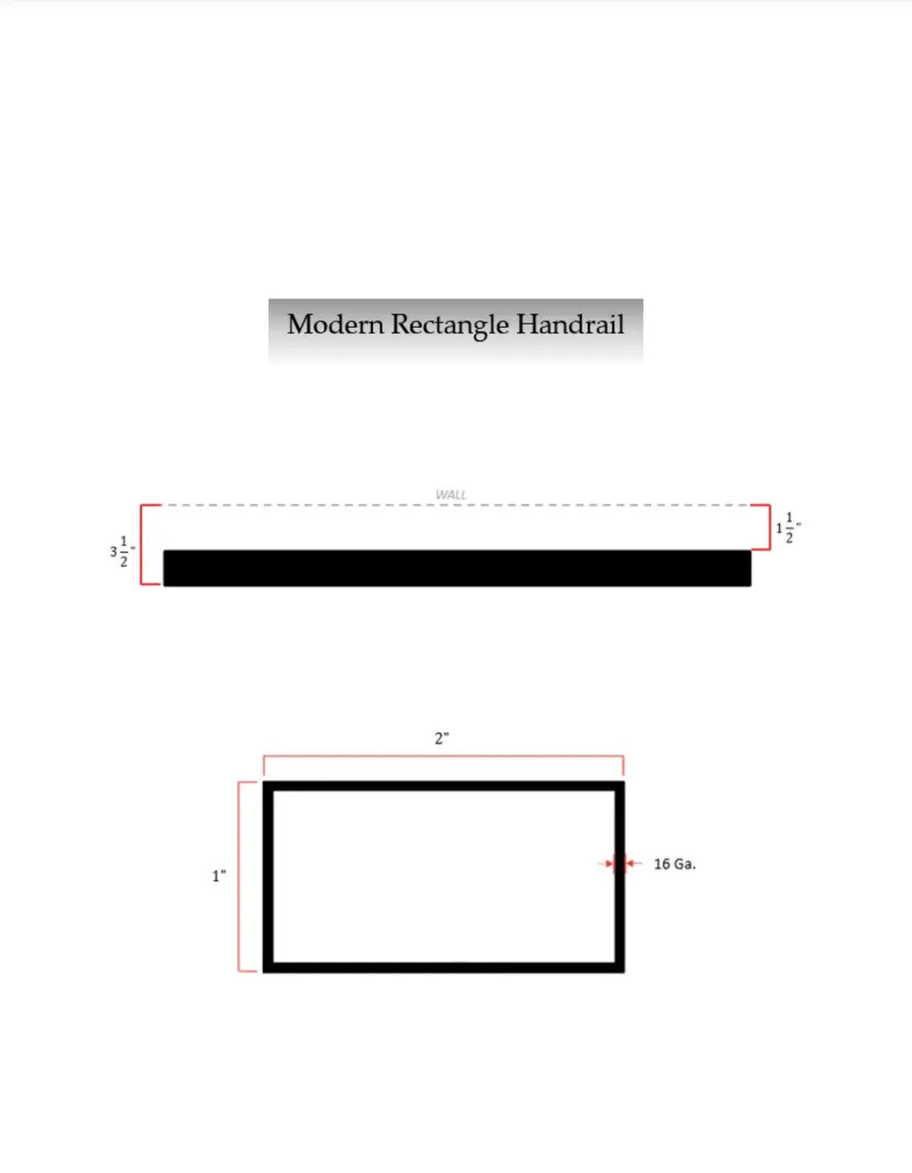 2"x1" Rectangle Metal Handrail (Straight Cut) RailCraft
