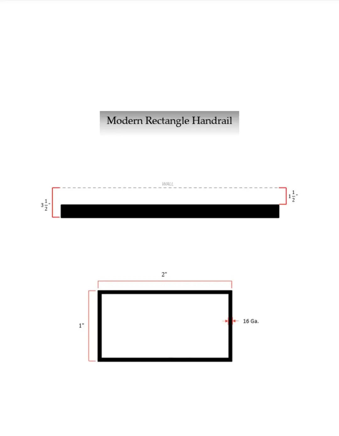 2"x1" Rectangle Metal Handrail (Straight Cut) RailCraft