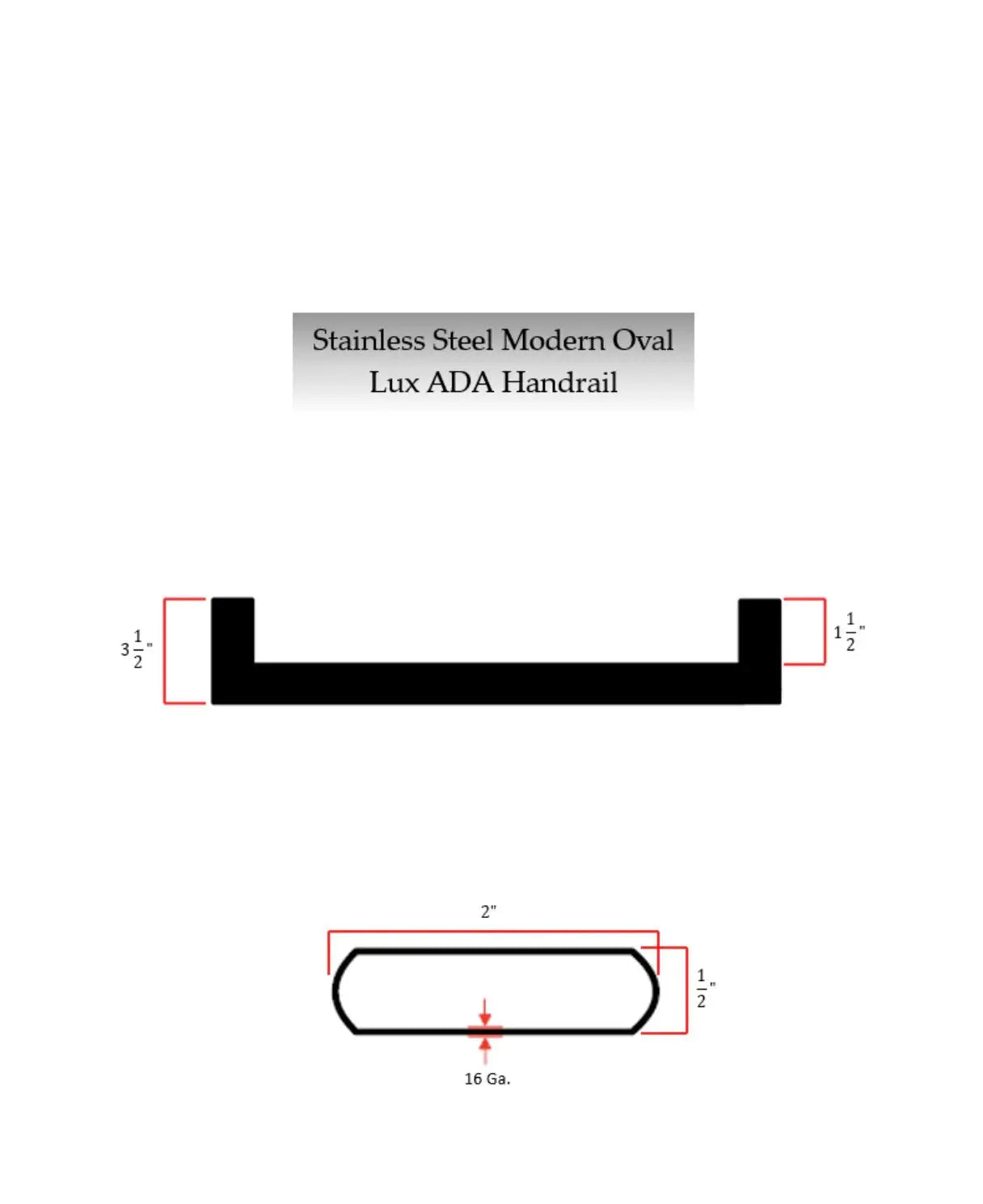 2"x0.5" Slim Oval Lux Stainless Steel Handrail RailCraft
