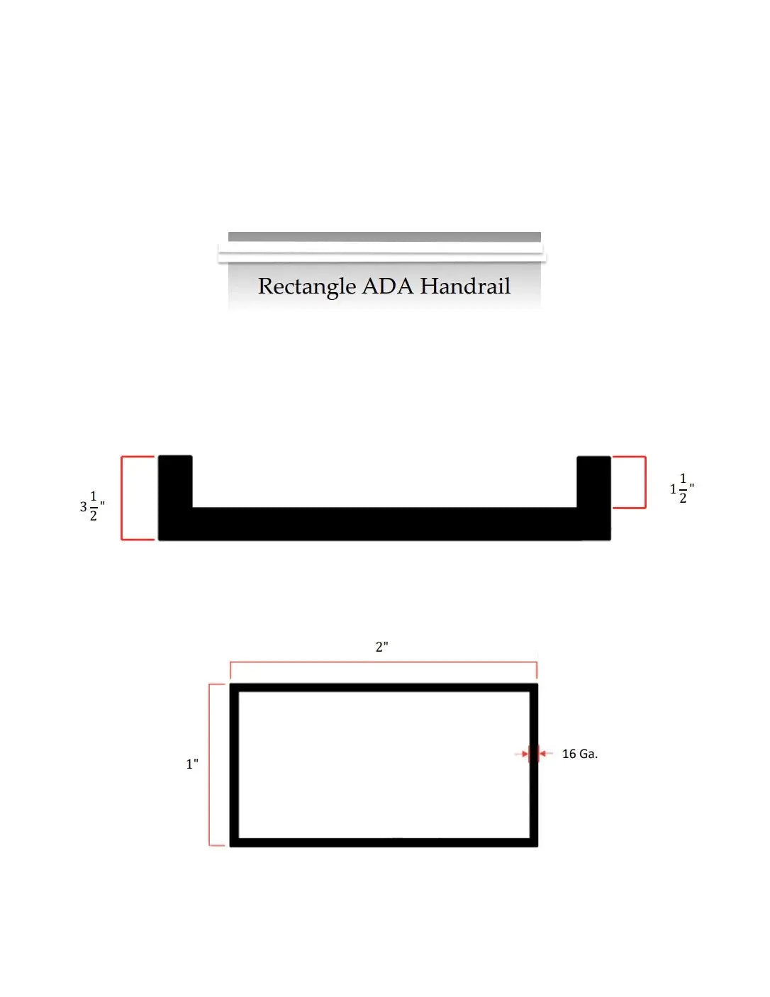 2"x1" Rectangle Metal Handrail (Square L Brackets) RailCraft