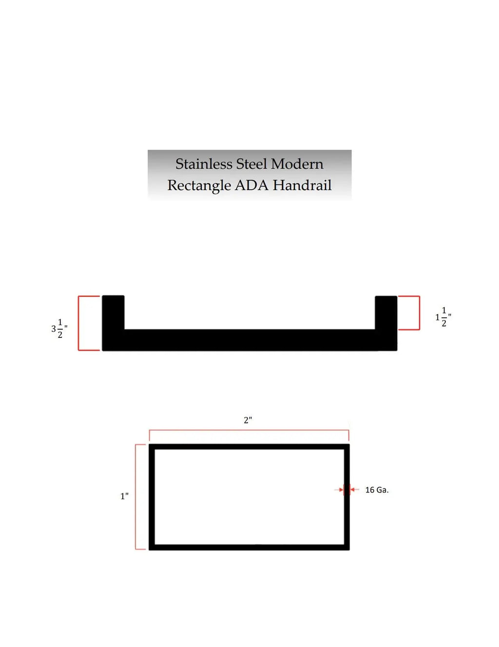 2"x1" Rectangle Stainless Steel Handrail Metal Craft