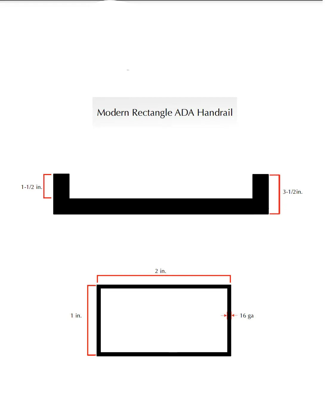 2"x1" Rectangle Aluminum Handrail Metal Craft