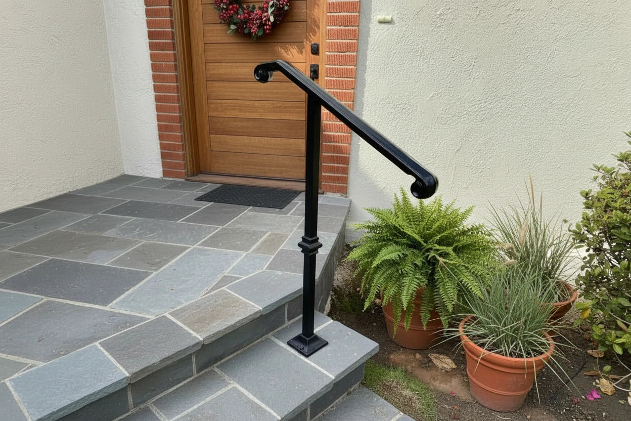 2" Molded Cap, Single-post Metal Handrail for 1 to 3 Steps Metal Craft