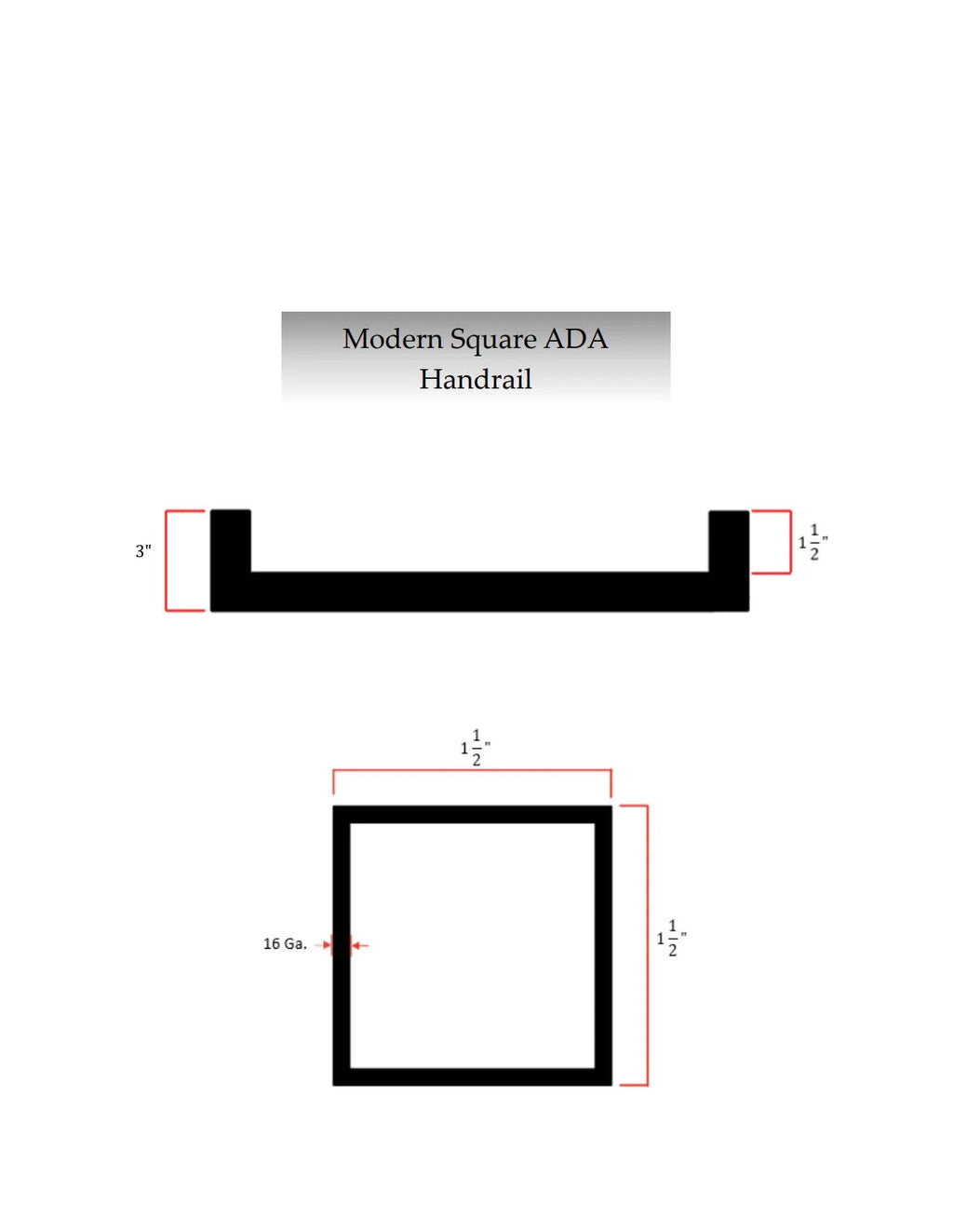 1.5"x1.5" Square Metal Handrail for Stairs RailCraft