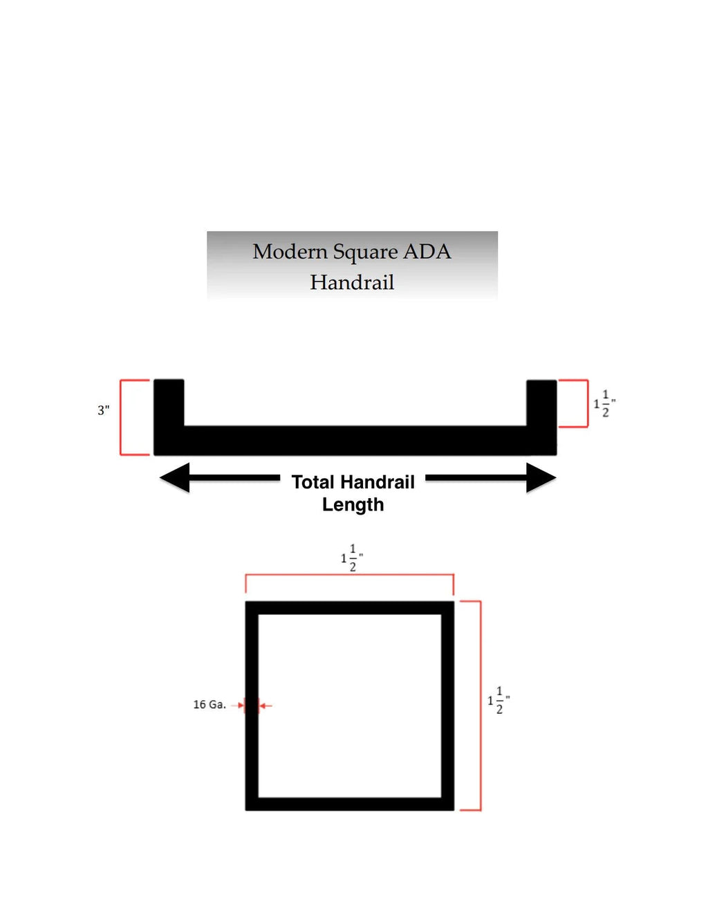 1.5"x1.5" Square Metal Handrail for Stairs RailCraft