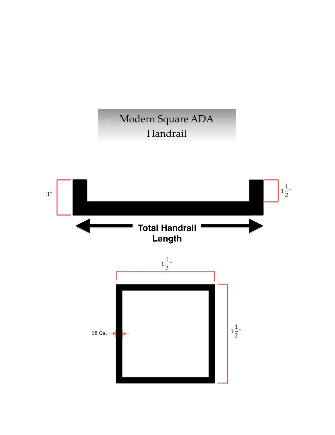 1.5"x1.5" Square Metal Handrail for Stairs RailCraft